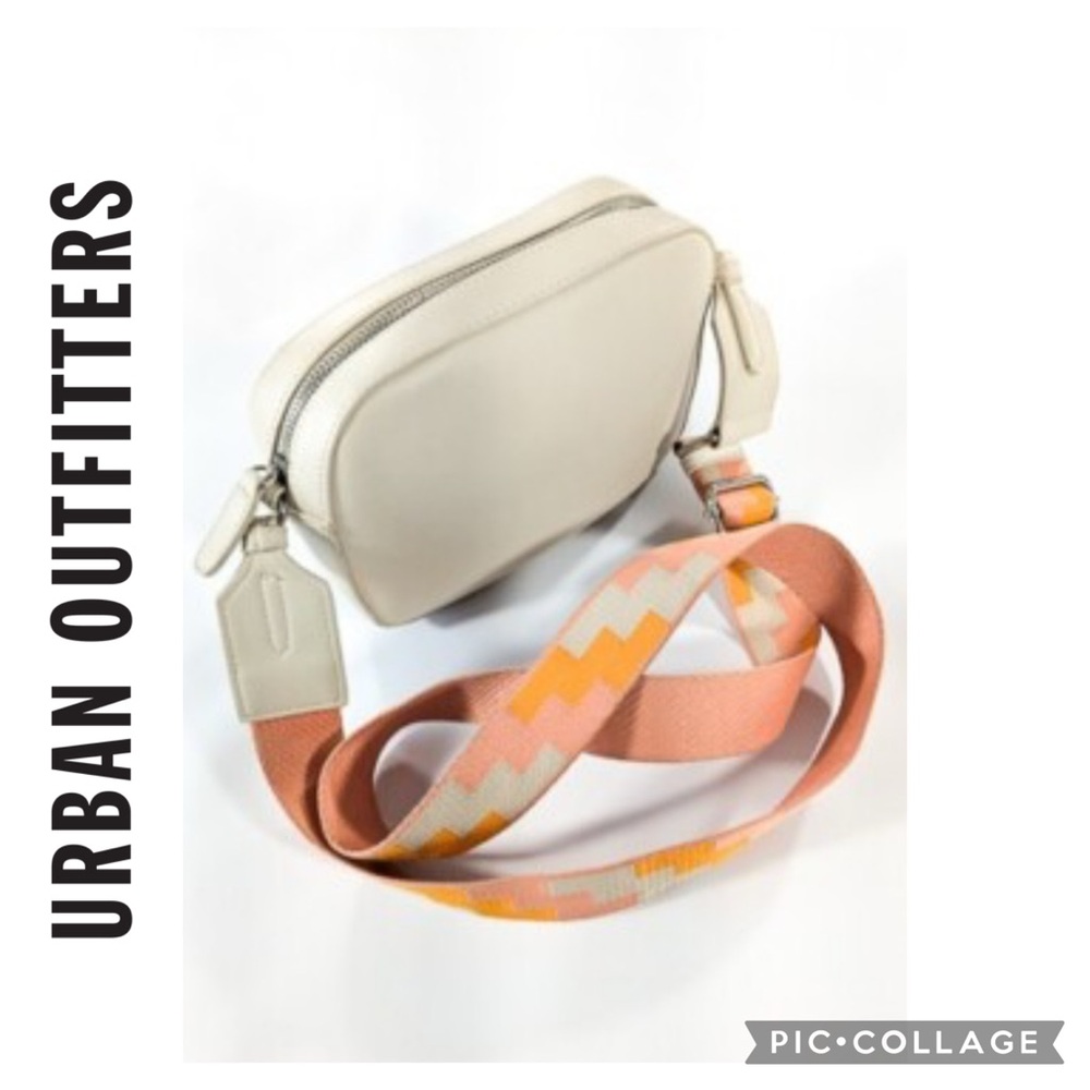 UO Farrah Camera Bag Crossbody Purse in Nude with guitar strap